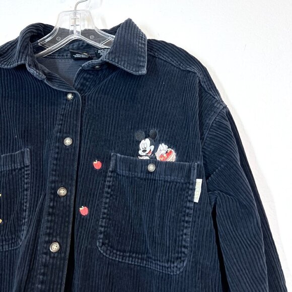 Vintage Disney Mickey Mouse Pluto Corduroy Shirt Embroidered Black 90s Large - Picture 3 of 12